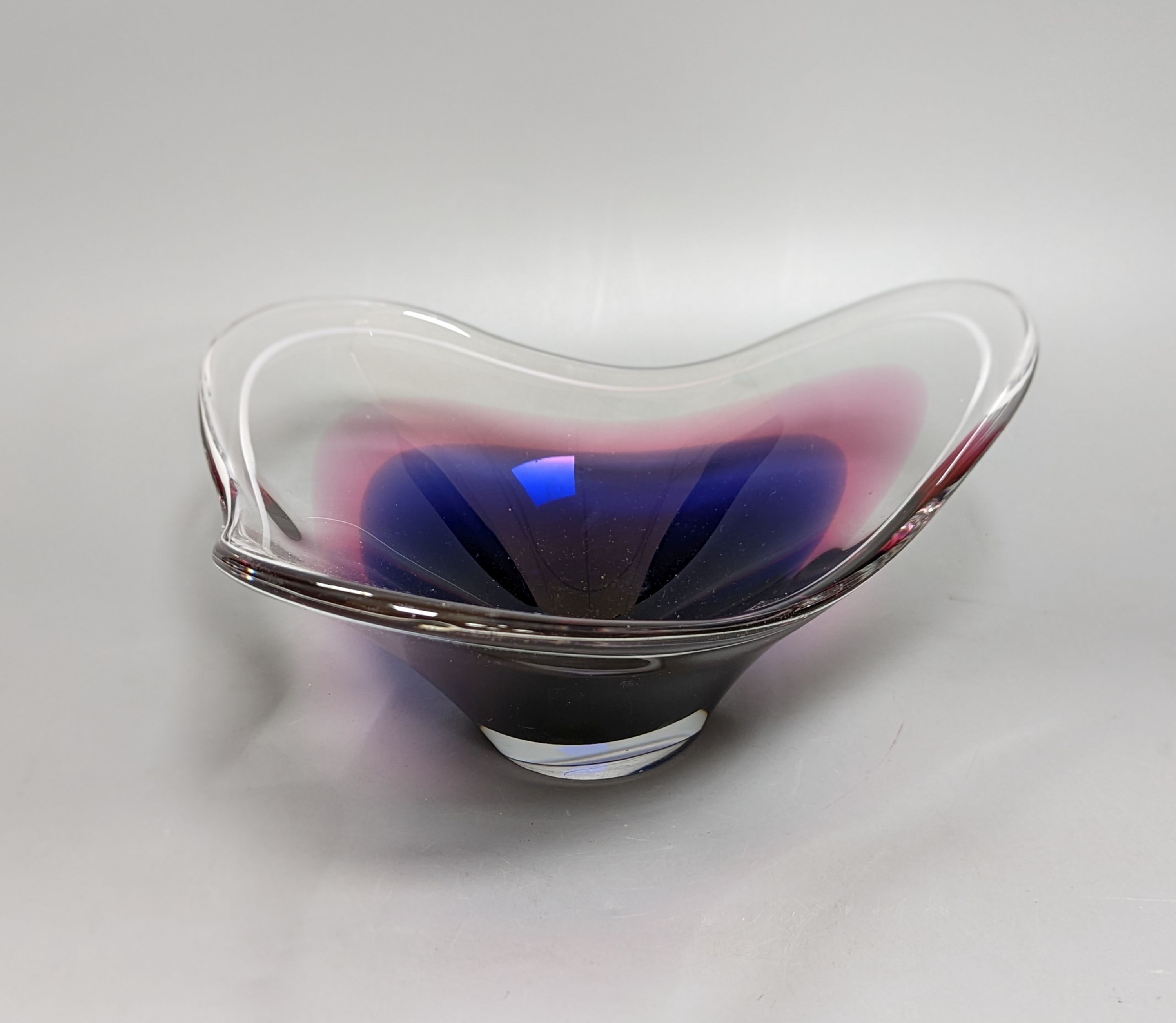 A Flygfors studio cased glass vase, 30 cms diameter